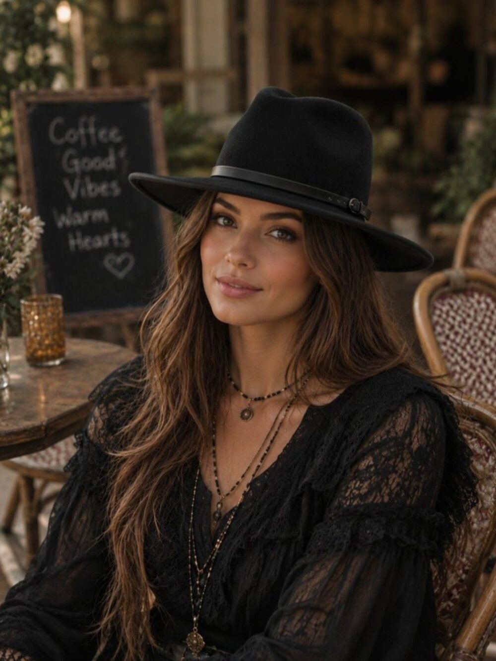 Gelso Bianco Womens Black Wool Fedora Hat Leather Strap Made In Italy